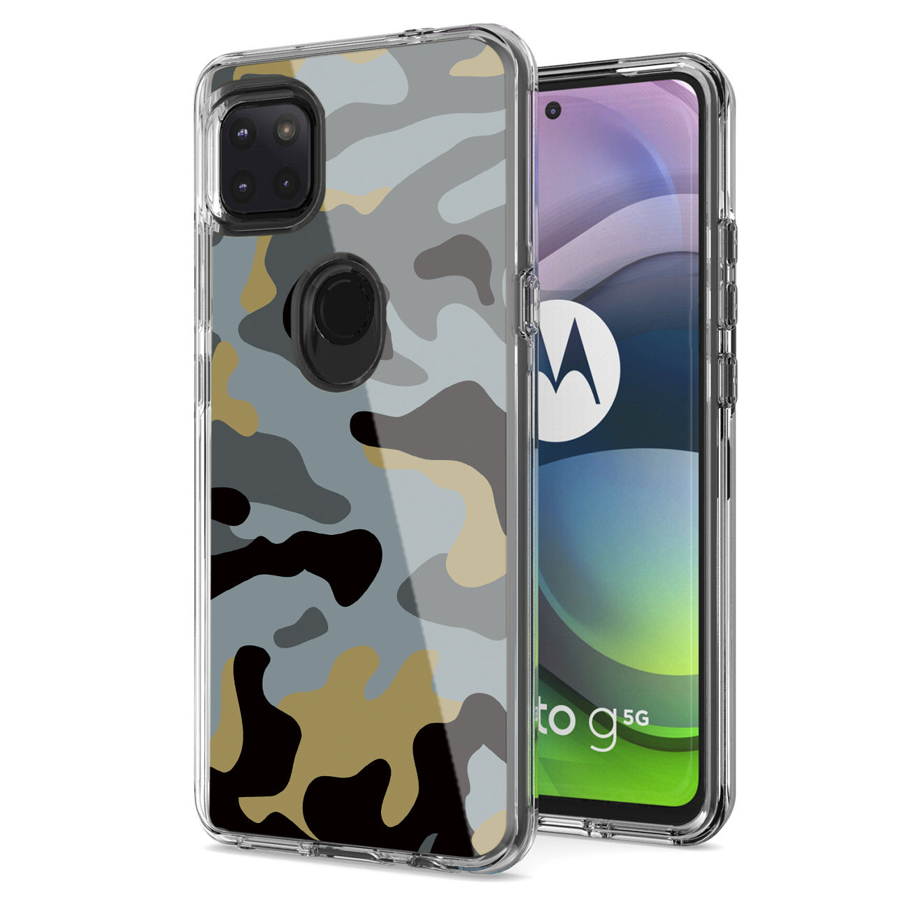 Camouflage Dual Layer Hybrid Hard Plastic and Soft TPU Rubber Case Cover for MOTOROLA ONE 5G ACE In Blue